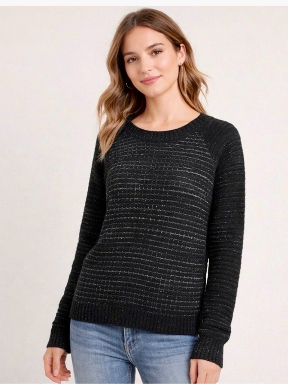 Generation Love Black Crewneck Sweater with Subtle Metallic Thread